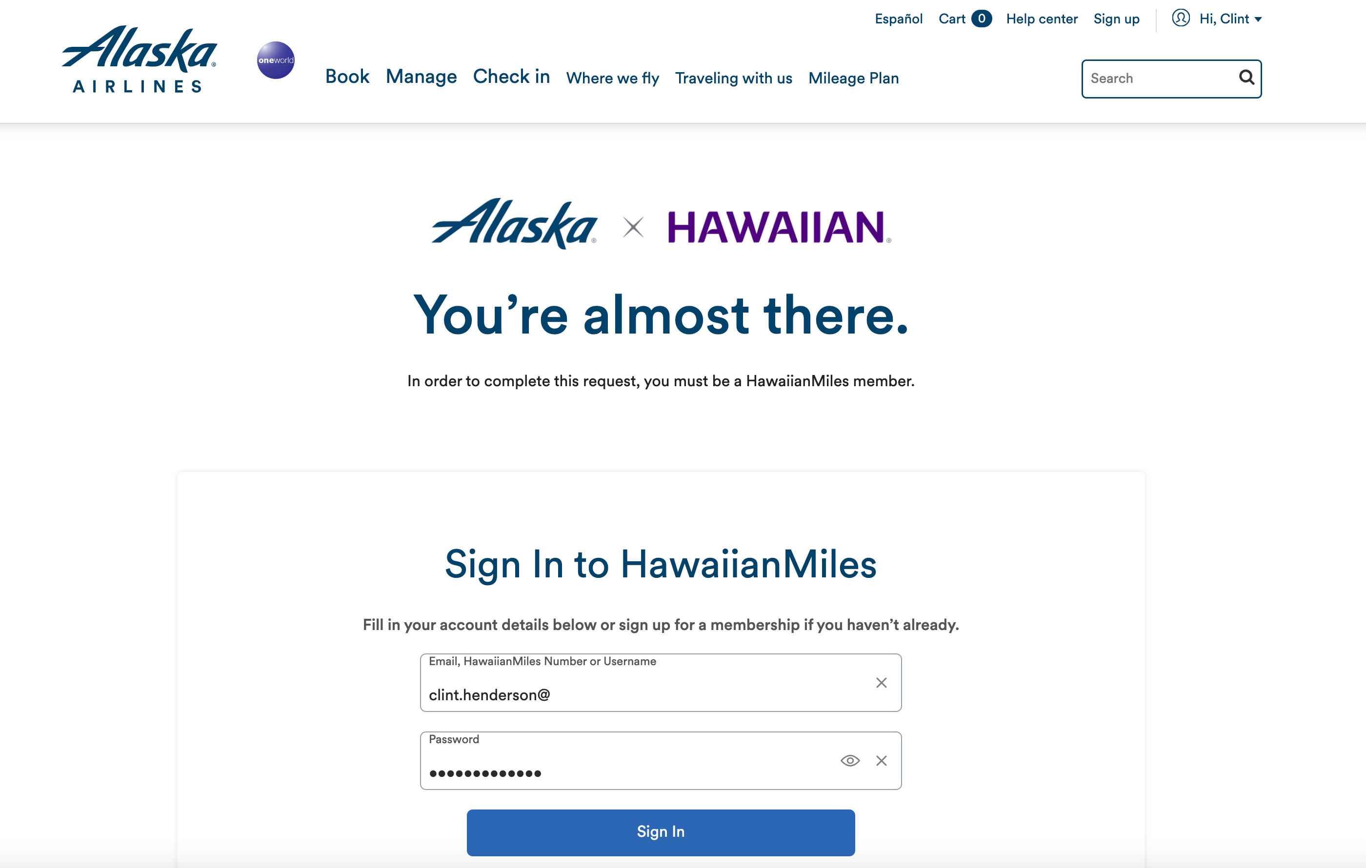 Alaska and Hawaiian status match landing page.